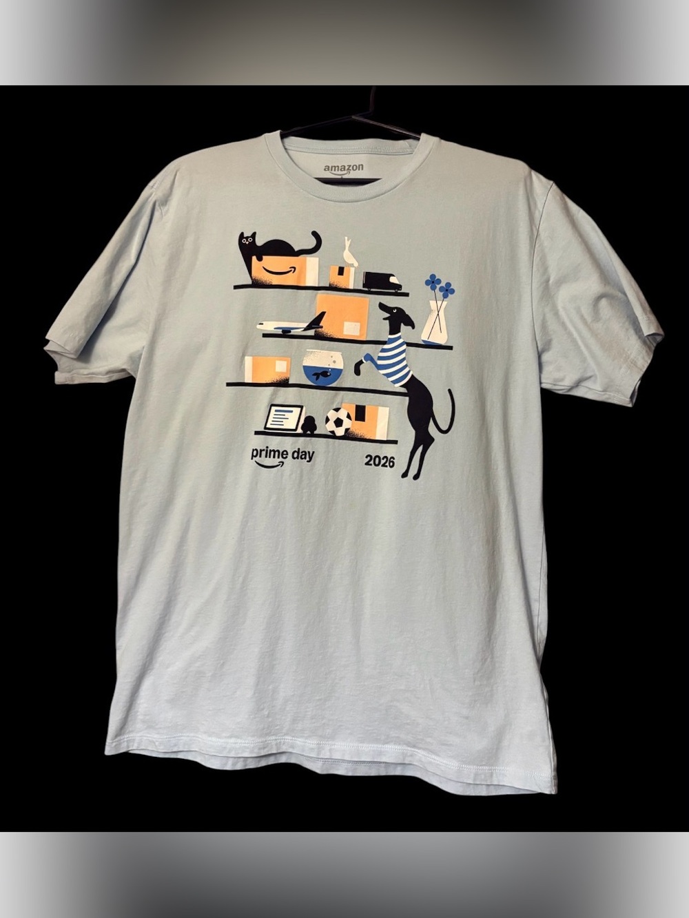 Amazon Light Blue Cat Graphic Prime Day T-Shirt (v)